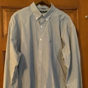 Nautica Mens Casual Dress Shirt, XXL, B/W Stripe